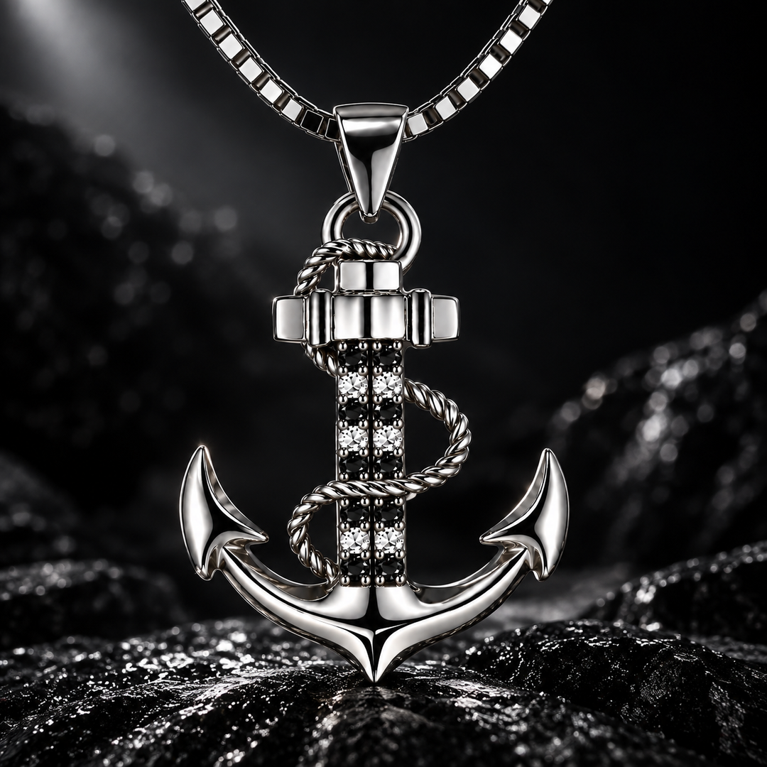 PAVELS Ankerkette Black Edition in Silber mit schwarzen Steinen
