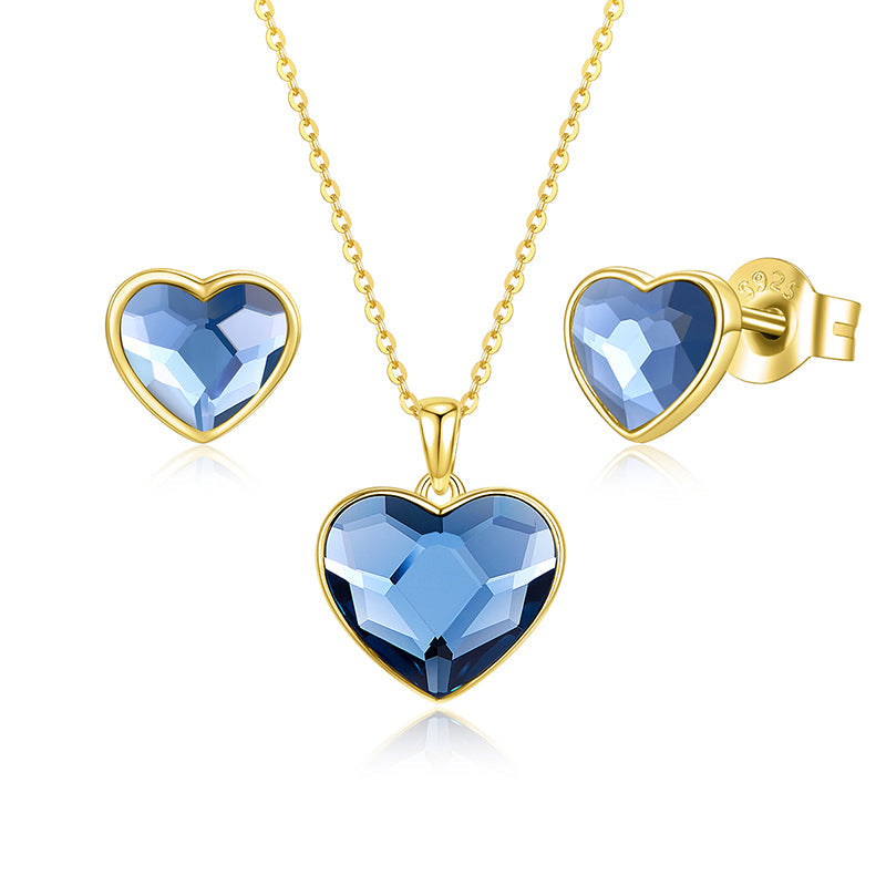 Schmuckset Herzenskristall Blau Gold PAVELS