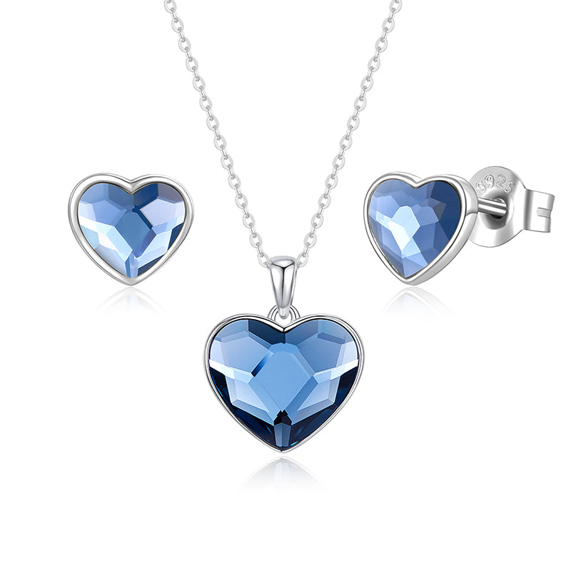 Schmuckset Herzenskristall Blau Silber PAVELS