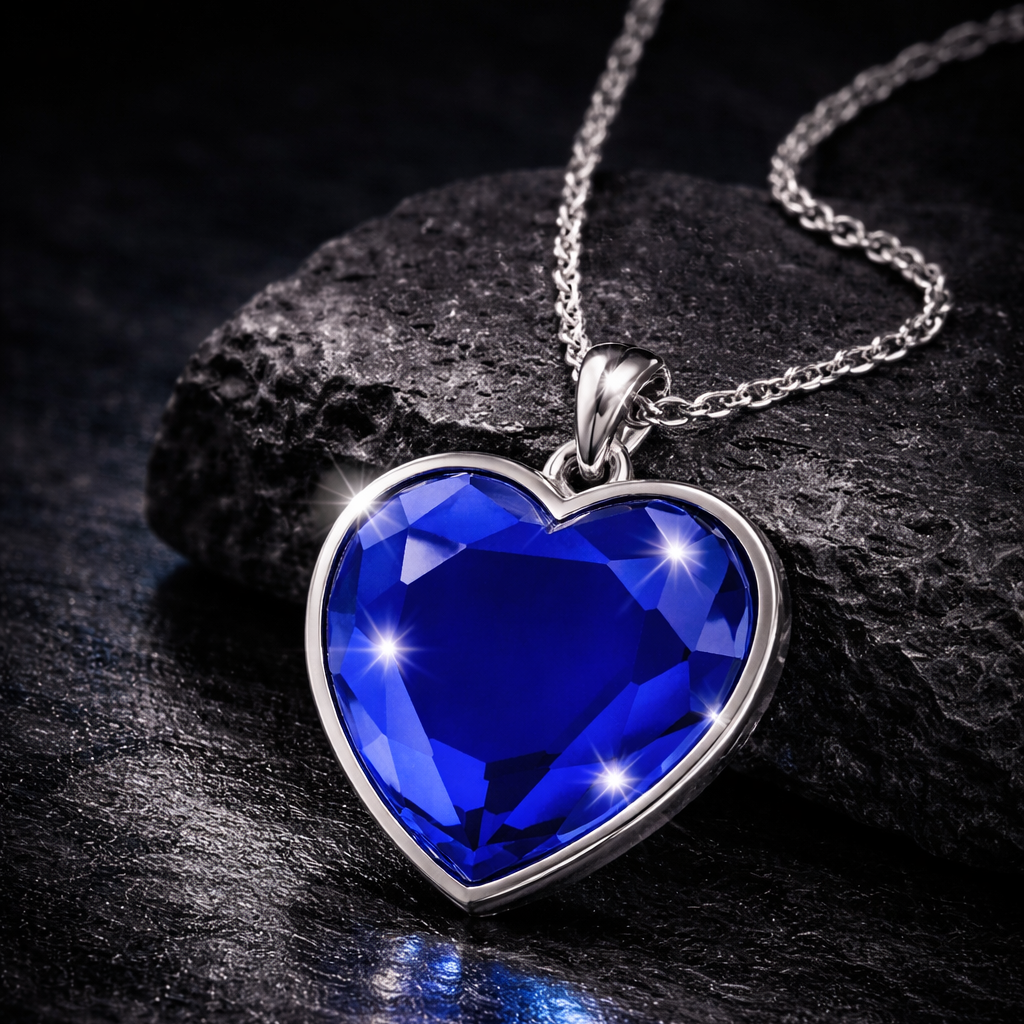 Herz Halskette „Herz des Ozeans“ von PAVELS mit blauem Herzanhänger und silberner Kette