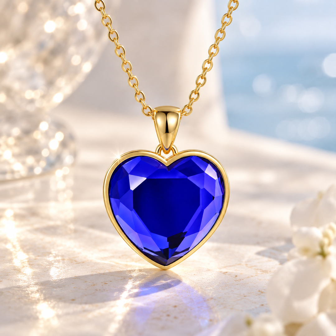 PAVELS Herz des Ozeans Halskette Gold mit tiefblauem Herzanhänger Produktbild