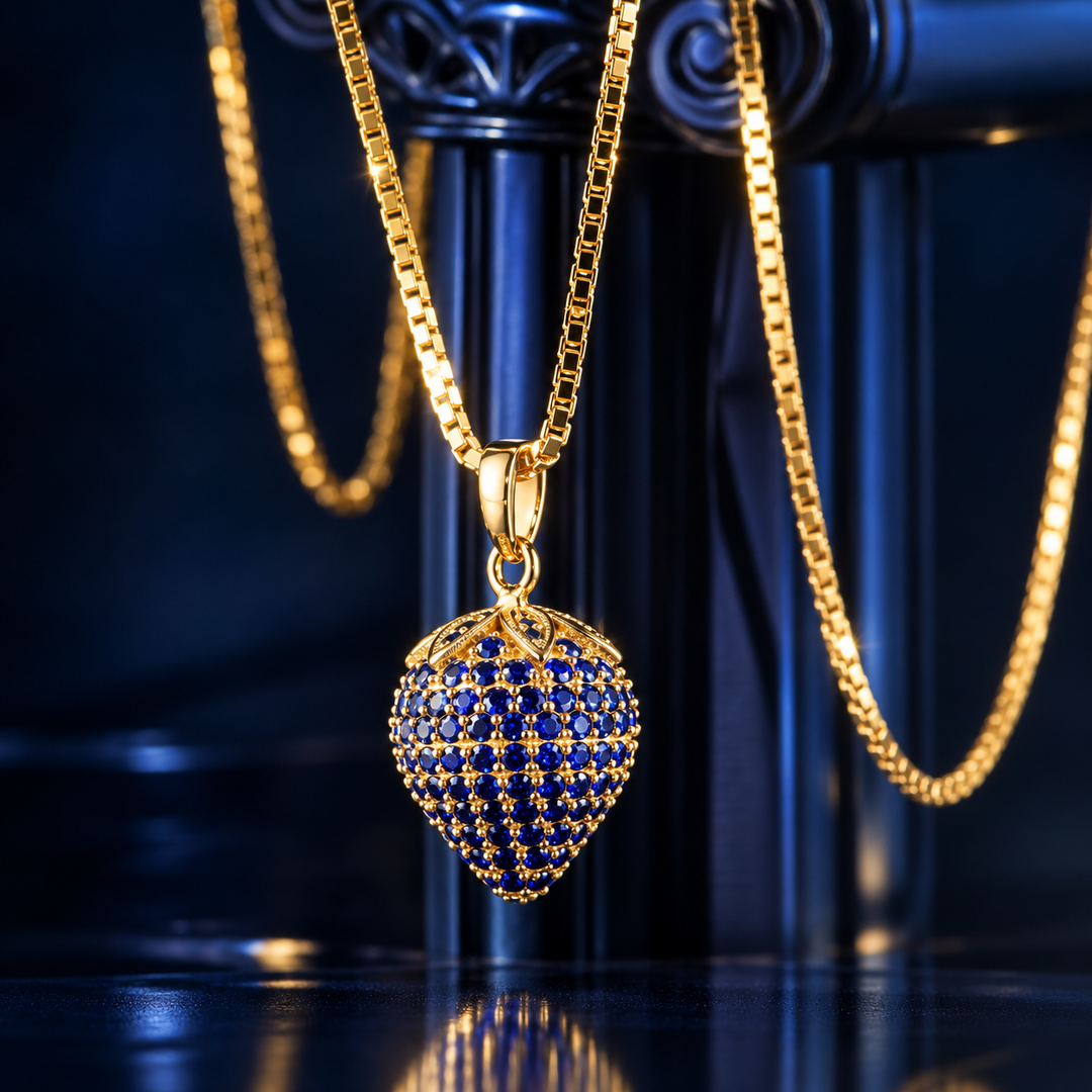 Halskette Erdbeere Blau Gold PAVELS