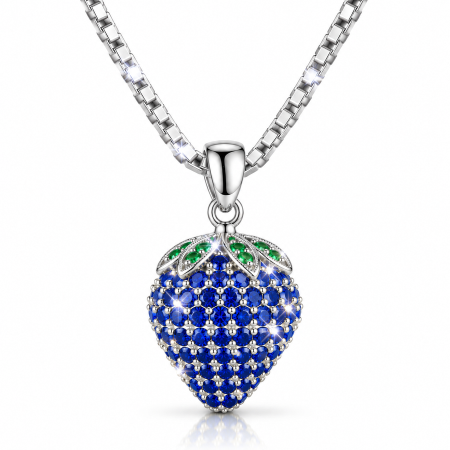 Halskette Erdbeere Blau Silber