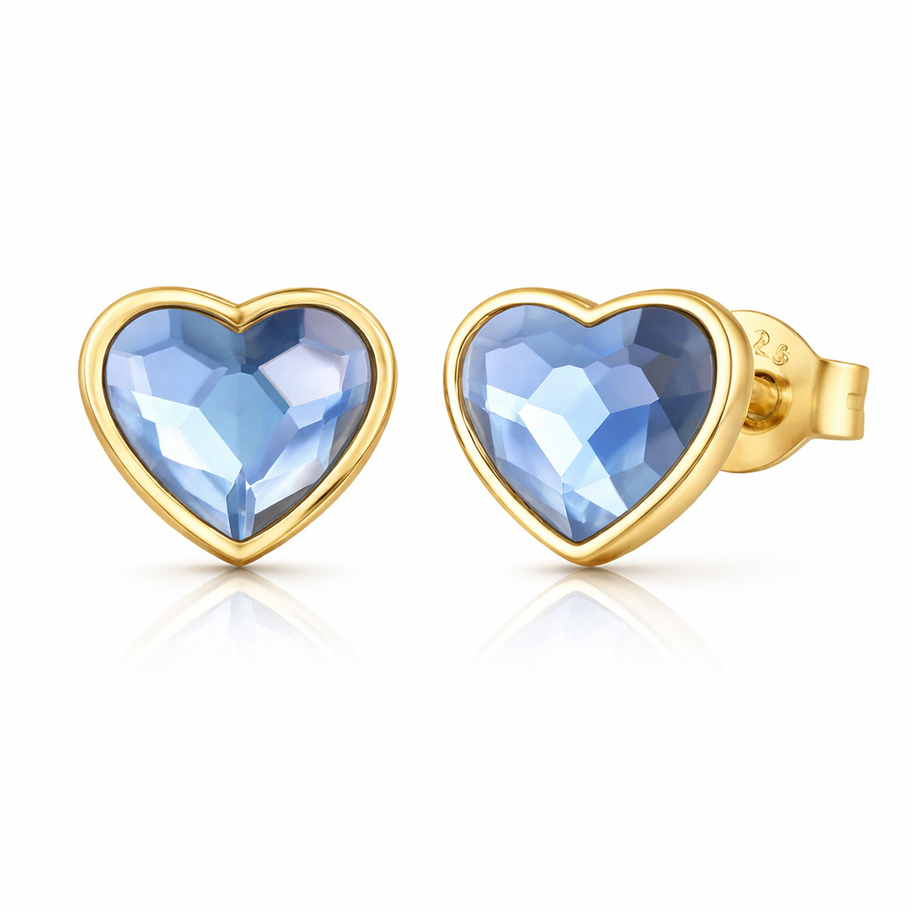 Ohrstecker Herzenskristall Blau Gold PAVELS