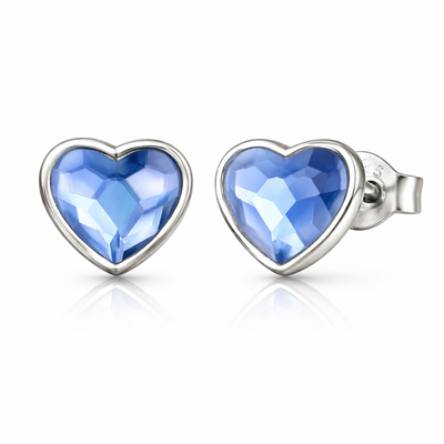 Ohrstecker Herzenskristall Blau Silber