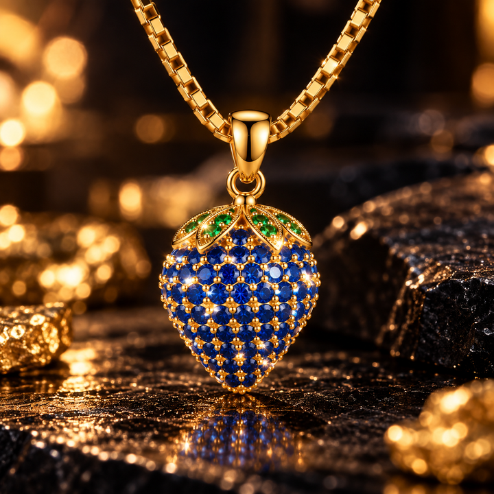 Halskette Erdbeere Blau Gold PAVELS