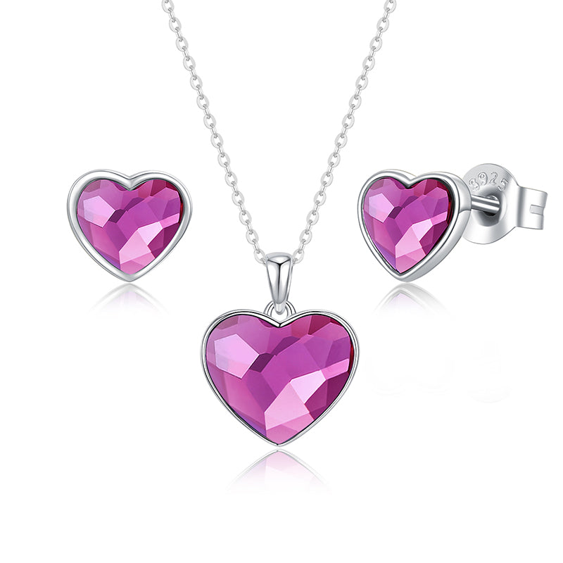 Schmuckset Herzenskristall Pink Silber PAVELS