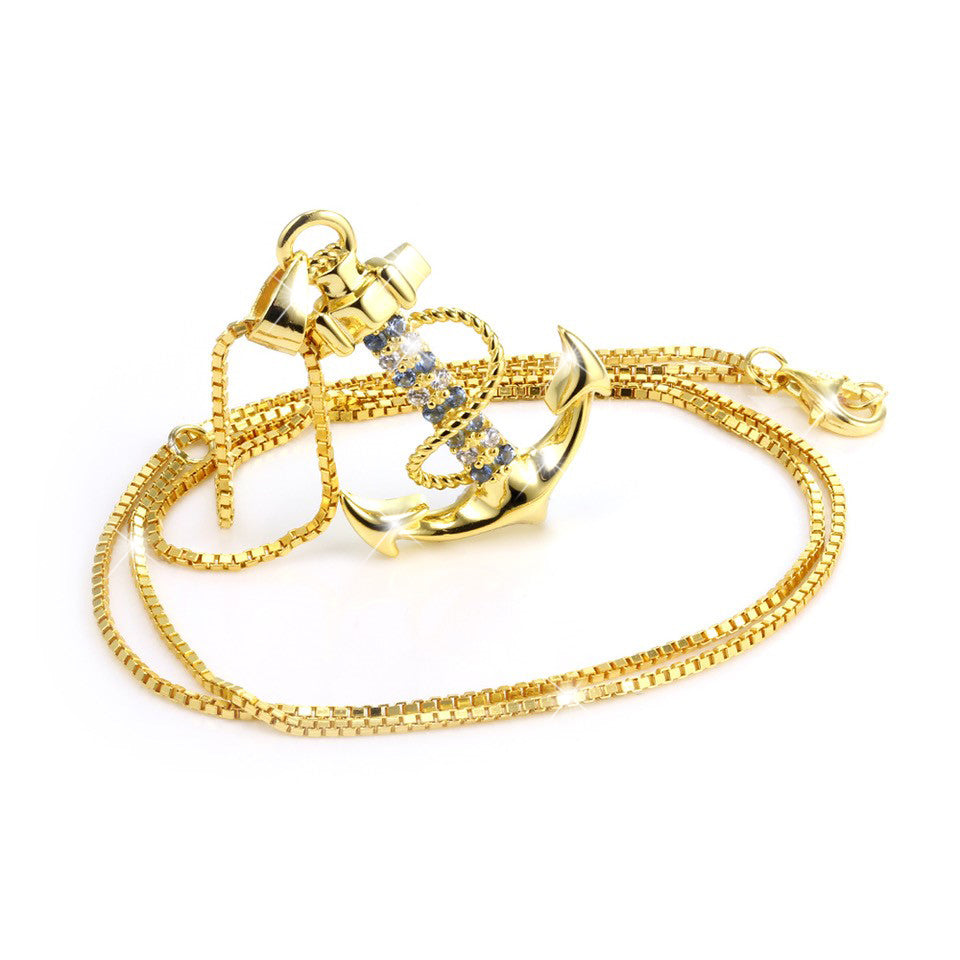 Goldene Anker Halskette fuer Damen mit funkelnden Zirkonia – maritimer Symbolschmuck aus hochwertigem Edelstahl, ideal als Geschenk fuer Vertrauen, Liebe und Halt