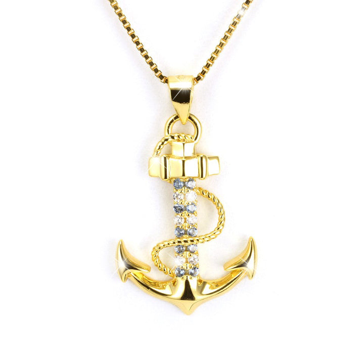 Goldene Ankerkette mit Zirkonia – moderner Damenschmuck mit Bedeutung fuer Liebe, Vertrauen und Sicherheit