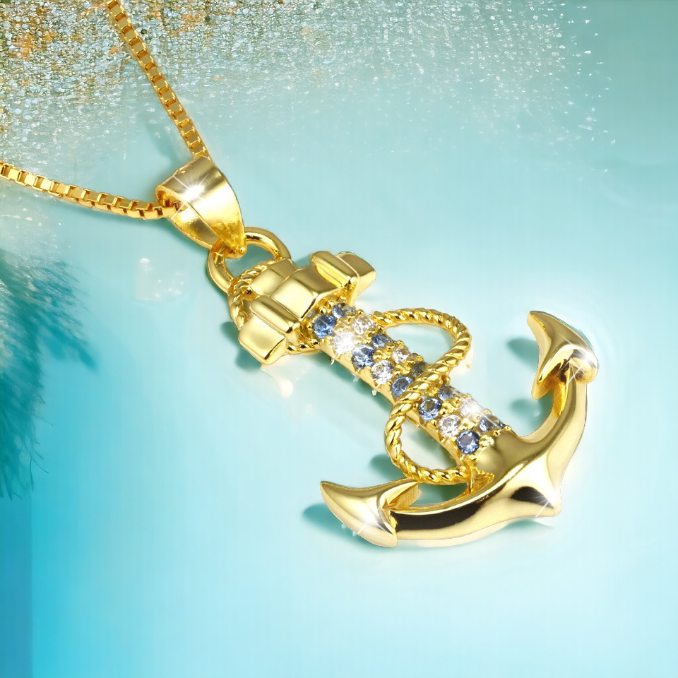Goldene Ankerkette am Wasser – maritimer Damenschmuck ideal fuer Urlaub, Sommer, Strand und emotionale Botschaften