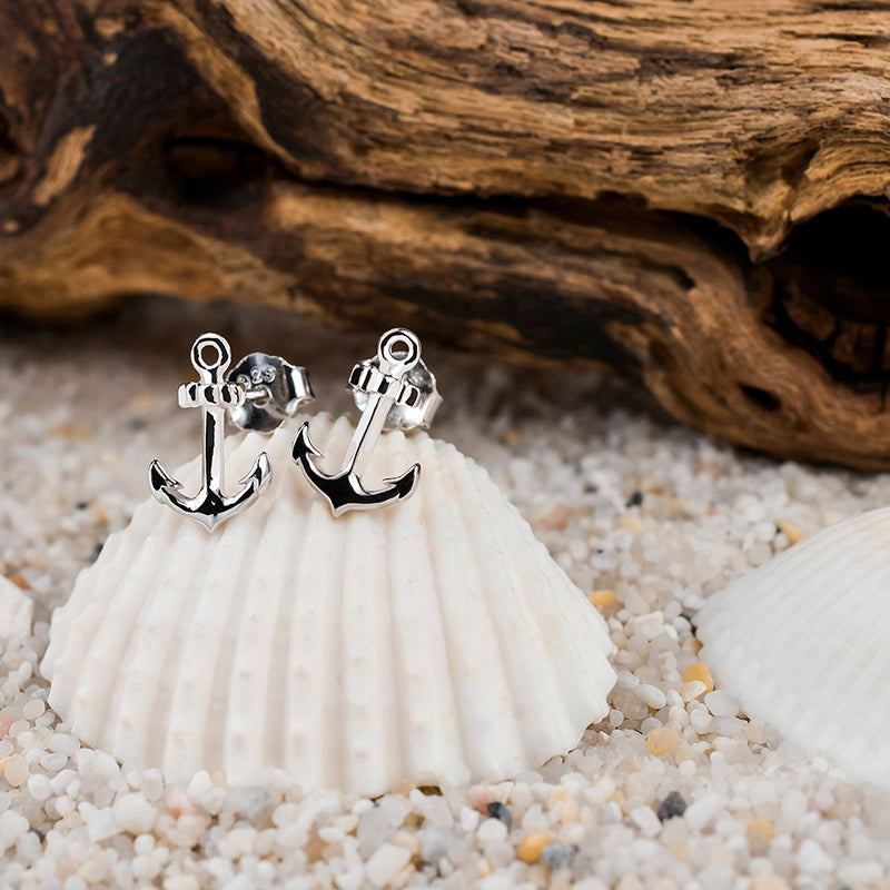 Maritime Anker Ohrstecker für Damen aus 925er Silber – trendiger Sommerschmuck, perfekter Silberschmuck für Strand und Urlaub