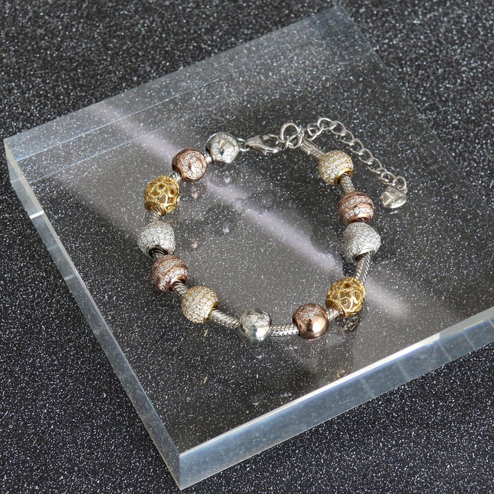 Glänzendes Damen-Charm-Armband aus 925er Sterlingsilber mit luxuriösen Zirkonia-Perlen in Gold, Silber und Roségold – perfekt als Geschenk