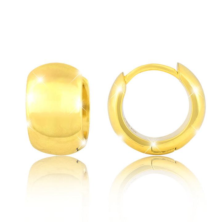 Creole Bright Gold – glänzend vergoldete Creolen aus 925 Sterling Silber in Seiten- und Frontansicht, stilvoller Damenschmuck für elegante Anlässe.