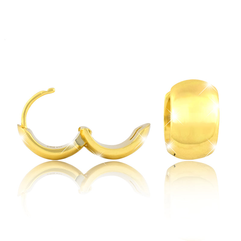Creole Bright Gold – vergoldete Creolen aus 925 Sterling Silber, dargestellt in offener und frontaler Ansicht, idealer eleganter Ohrschmuck für Damen.
