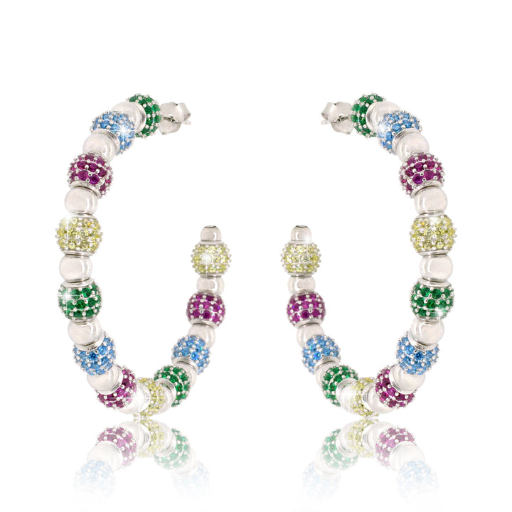 Creolen Spirit of Rainbow – bunte Damen Ohrringe mit 5A Zirkonia in rhodiniertem 925 Silber