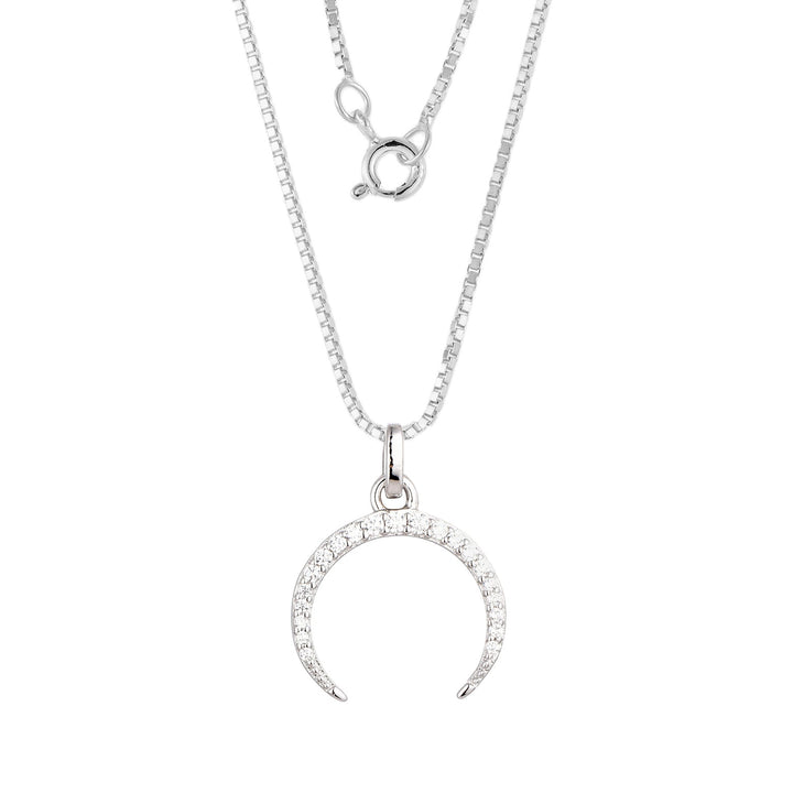Crescent Moon Halskette aus 925er Sterlingsilber mit 5A Zirkonia – filigraner Mondanhaenger mit Bedeutung fuer Intuition und Weiblichkeit