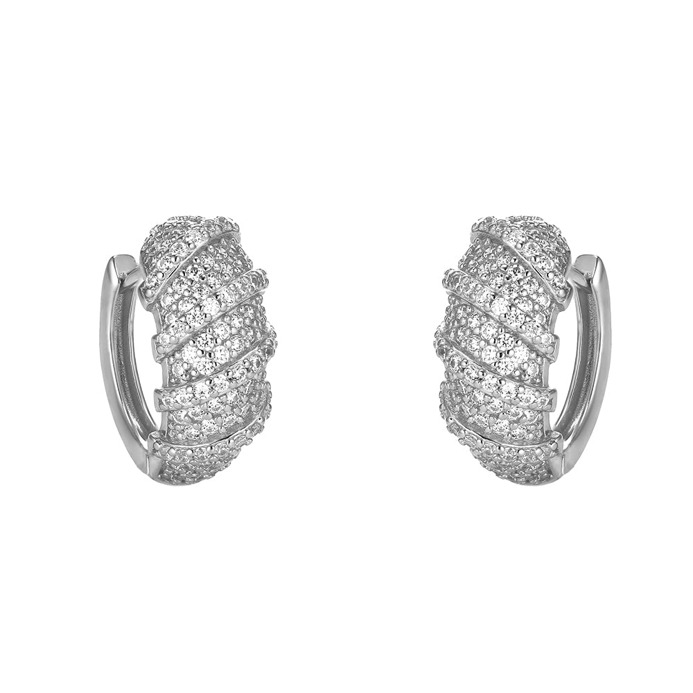 Hochwertige Damen-Creolen in Silber mit spiralförmigem Zirkonia-Besatz – glänzender Ohrschmuck für jeden Anlass.
