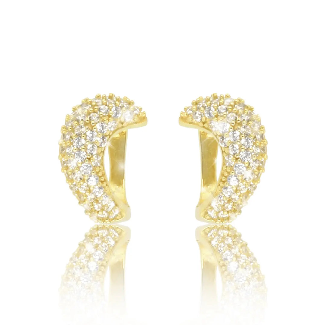 Elegante Damen Creolen Ohrringe aus 925 Sterling Silber mit 18K Vergoldung und Zirkonia – Frontalansicht für stilvollen Schmuck-Look
