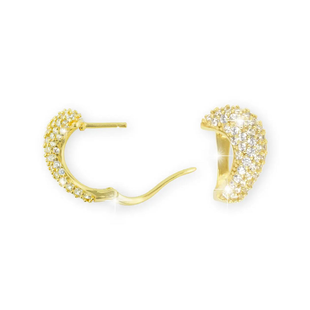 Stilvolle Damen Creolen aus echtem 925 Silber mit Zirkonia und 18 Karat Vergoldung – luxuriöser Schmuck flachliegend