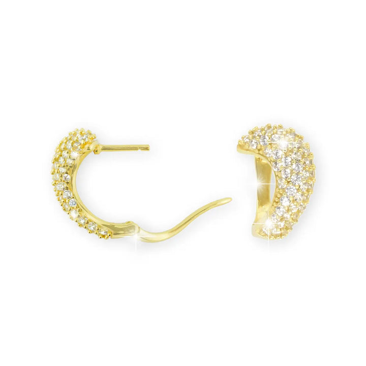 Stilvolle Damen Creolen aus echtem 925 Silber mit Zirkonia und 18 Karat Vergoldung – luxuriöser Schmuck flachliegend