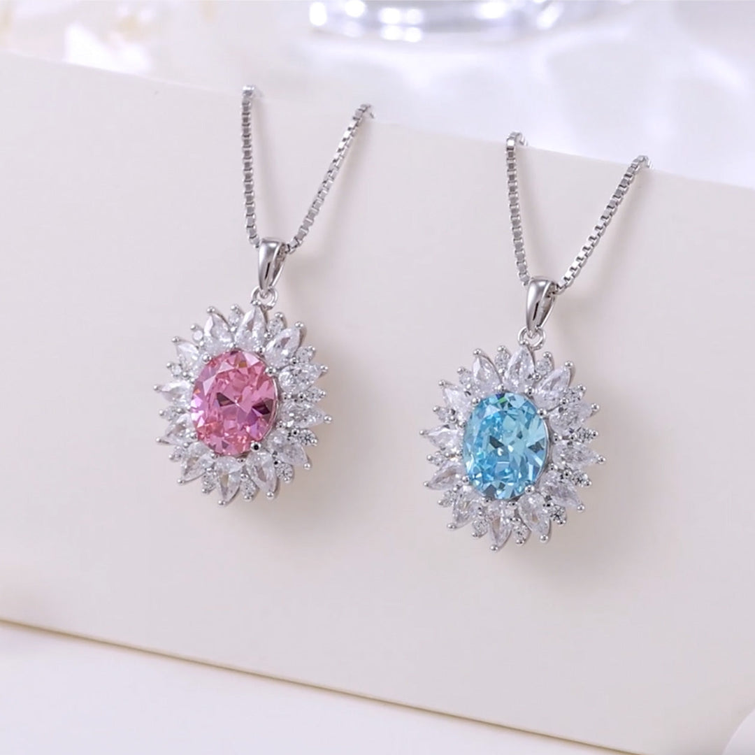 Zarte Halskette Fame mit rosa und hellblauem Zirkonia in 925 Sterlingsilber – funkelnder Damenschmuck als perfektes Geschenk