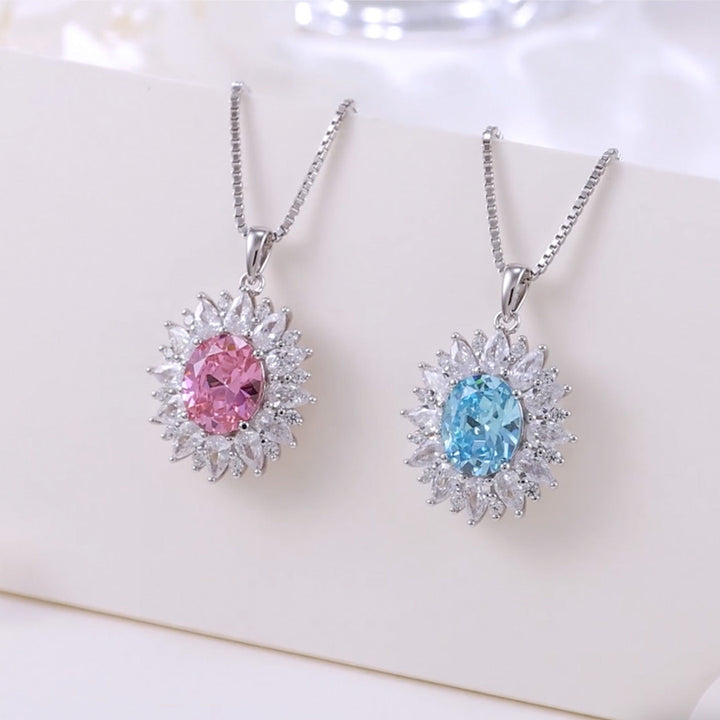 Zarte Halskette Fame mit rosa und hellblauem Zirkonia in 925 Sterlingsilber – funkelnder Damenschmuck als perfektes Geschenk