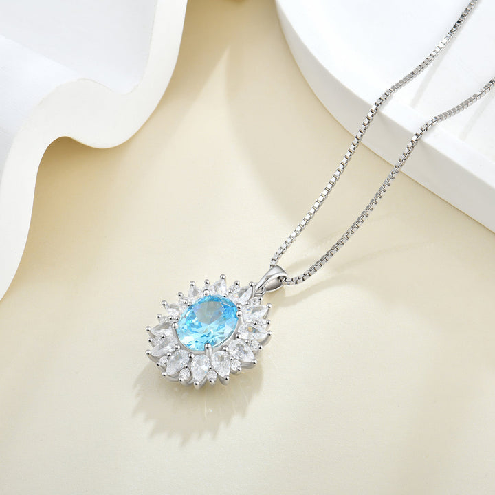 Funkelnde Halskette Fame mit ozeanblauem Zirkonia – Damenanhänger aus echtem 925 Sterling Silber