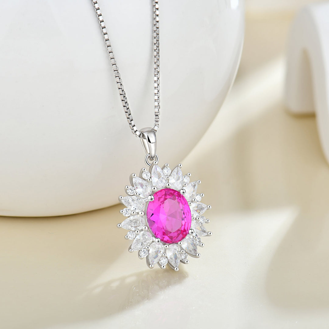 Glamouröse Damenkette Fame mit pinkem Zirkonia – Hochwertiger Anhänger aus 925 Silber, Schmuckhighlight