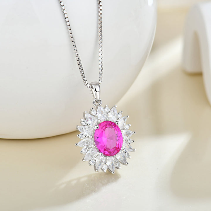 Glamouröse Damenkette Fame mit pinkem Zirkonia – Hochwertiger Anhänger aus 925 Silber, Schmuckhighlight
