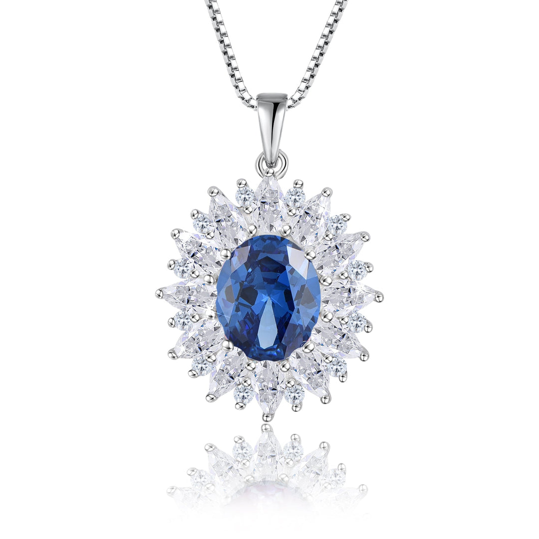 Ozeanblaue Zirkonia-Halskette Fame aus echtem 925 Silber – strahlender Herzanhänger, hochwertiger Damenschmuck.
