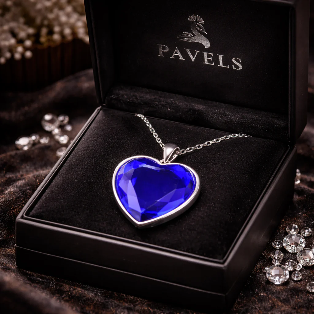 Blaue Herz-Halskette „Herz des Ozeans“ in edler Geschenkbox präsentiert