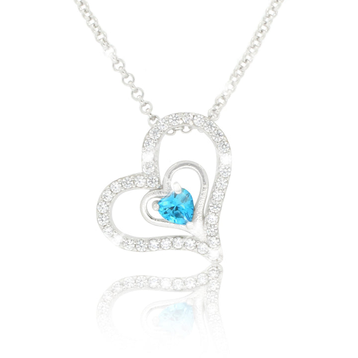 925 Sterling Silber Halskette Lovely Blue mit funkelndem hellblauen Zirkonia im Herzanhänger – eleganter Damenschmuck in Silber.