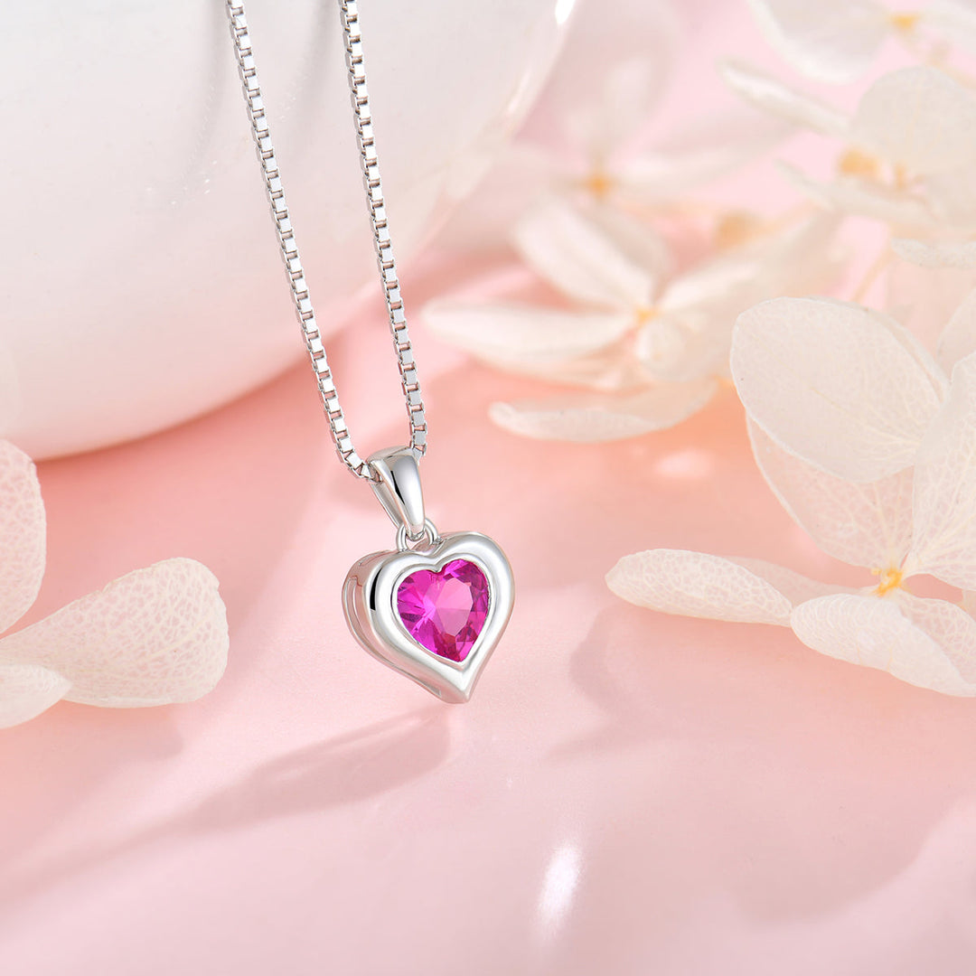 Kinder Halskette mit Herz-Anhänger aus 925 Silber und pinkem Zirkonia – liebevoller Mädchenschmuck – Schmuckstück aus der Kollektion Unzertrennlich