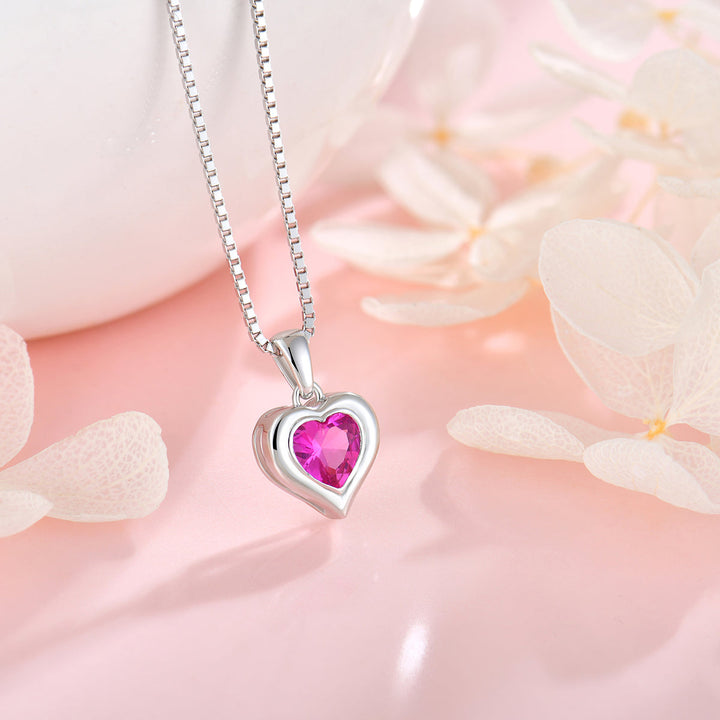 Kinder Halskette mit Herz-Anhänger aus 925 Silber und pinkem Zirkonia – liebevoller Mädchenschmuck – Schmuckstück aus der Kollektion Unzertrennlich