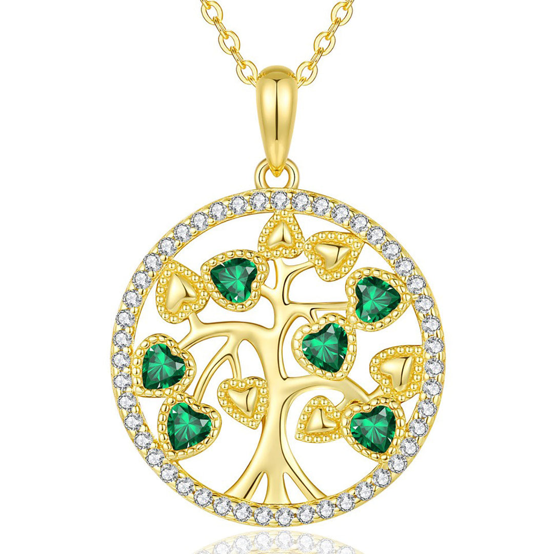 Goldene Lebensbaum Halskette mit grünen 5A Zirkonia, 925er Sterlingsilber vergoldet – eleganter Damen-Schmuck für jeden Anlass
