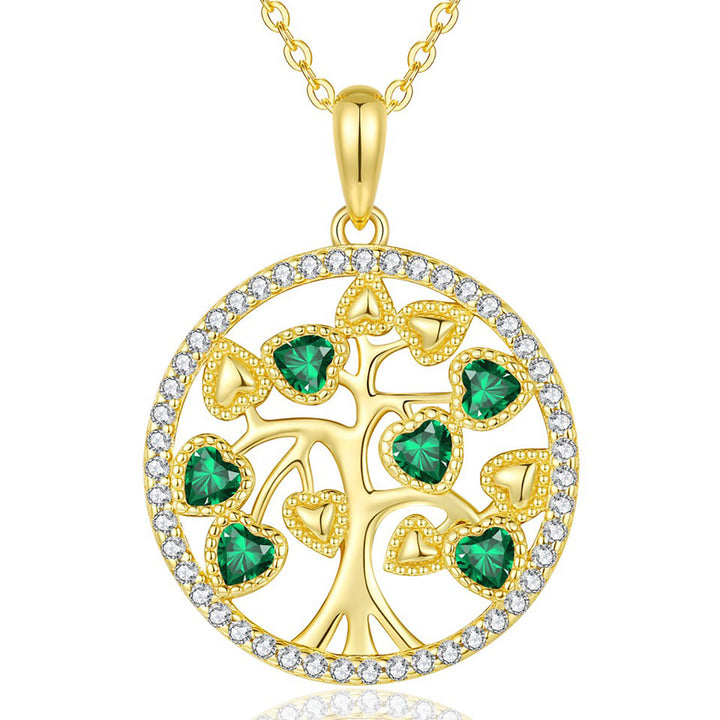 Goldene Lebensbaum Halskette mit grünen 5A Zirkonia, 925er Sterlingsilber vergoldet – eleganter Damen-Schmuck für jeden Anlass