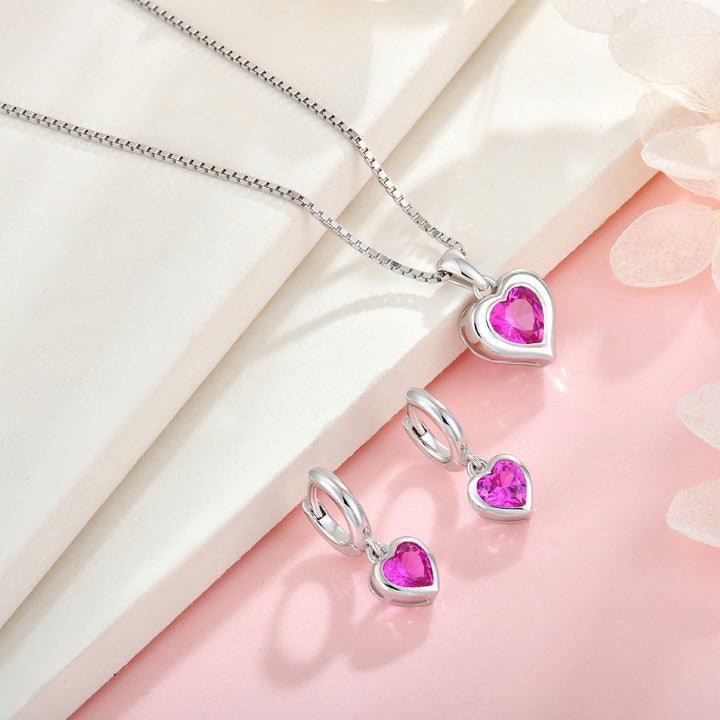 Silber Schmuckset für Kinder mit pinkem Herz-Zirkonia – Halskette und Ohrringe für Mädchen aus der Unzertrennlich-Kollektion, ideales Geschenk für Tochter oder Enkelin