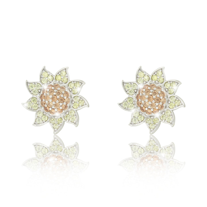 Sonnenblumen-Ohrstecker aus 925er Silber mit gelben und braunen Zirkonia – eleganter Damen-Schmuck in Blumenform