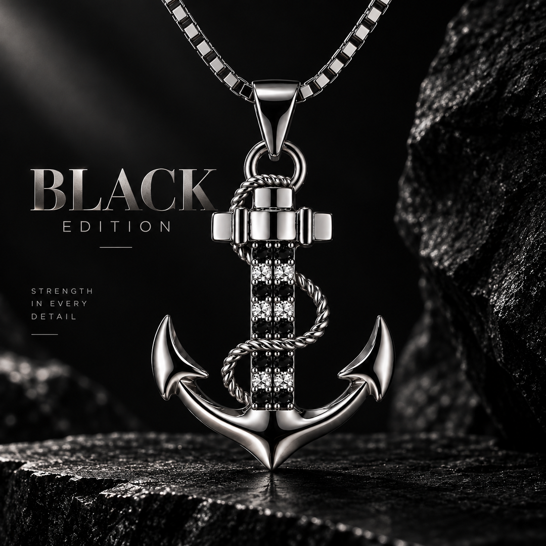 PAVELS Ankerkette Black Edition in Silber mit schwarzen und weißen Zirkonia-Steinen