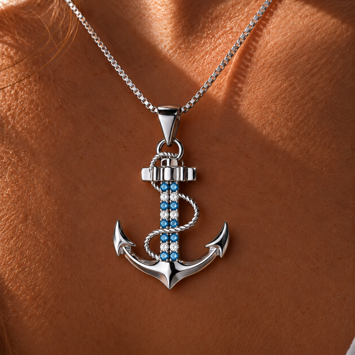 PAVELS Ankerkette in Silber mit blau-weißen Zirkonia-Steinen – elegante maritime Halskette für Damen im Côte-d’Azur-Stil