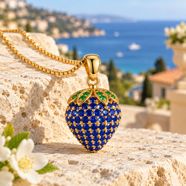 Halskette Erdbeere Blau Gold PAVELS