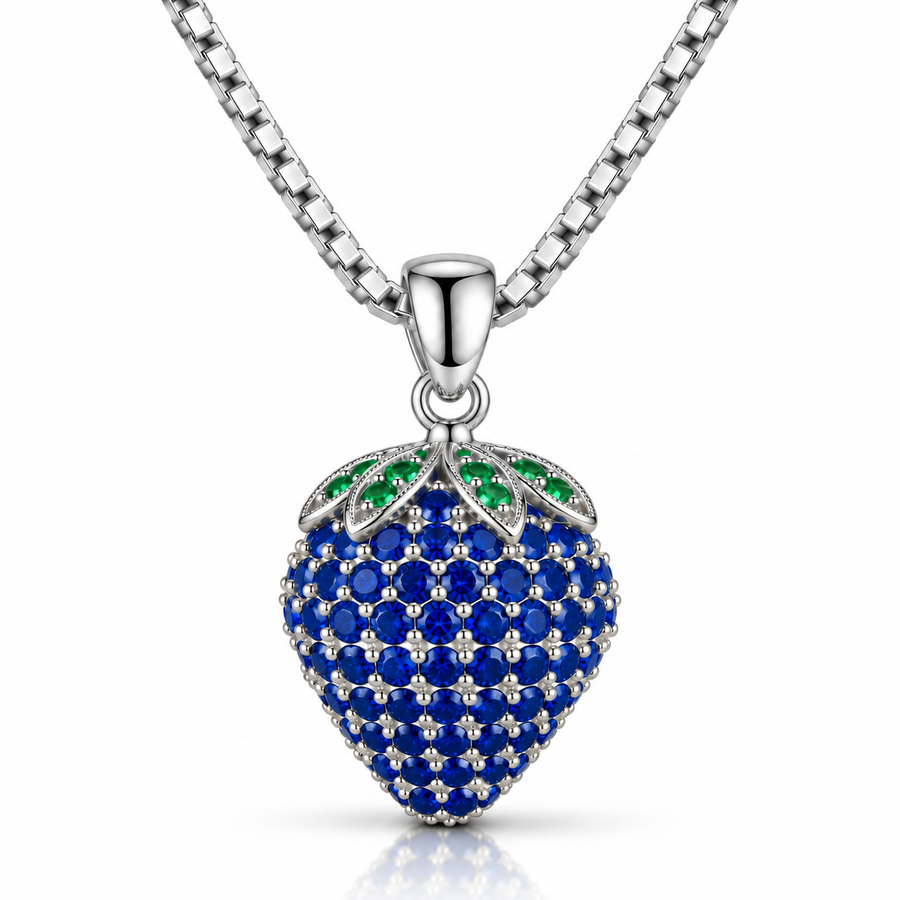 Strawberry Blue Silver Necklace
