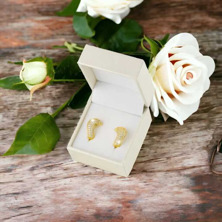 Geschenkidee für Frauen: Creolen Ohrringe aus 925 Sterling Silber, vergoldet mit Zirkonia – stilvoll verpackt in Schmuckbox